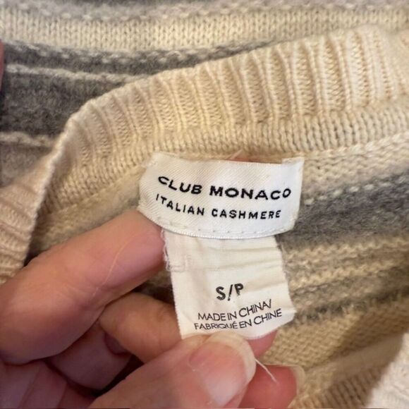 Club Monaco Striped Sweater in Cream and Gray - Picture 4 of 8